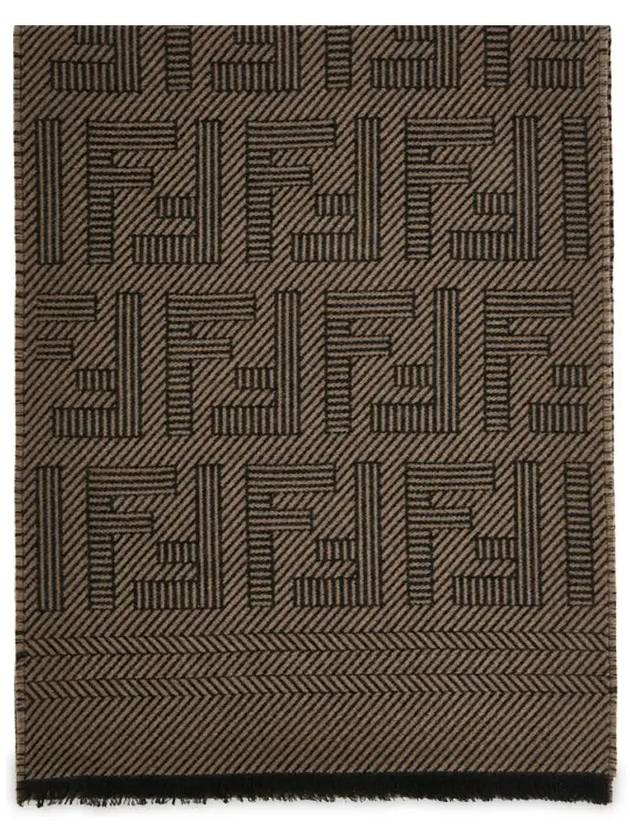 Luxury Fendi Logo Intarsia Wool Silk Scarf Brown