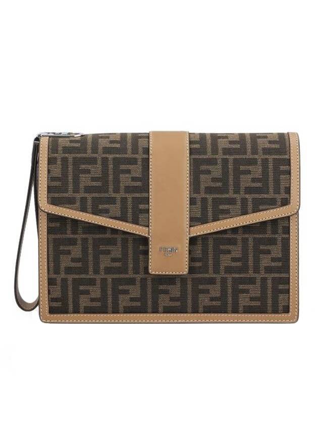 Luxury Fendi FF Logo Clutch Bag Brown