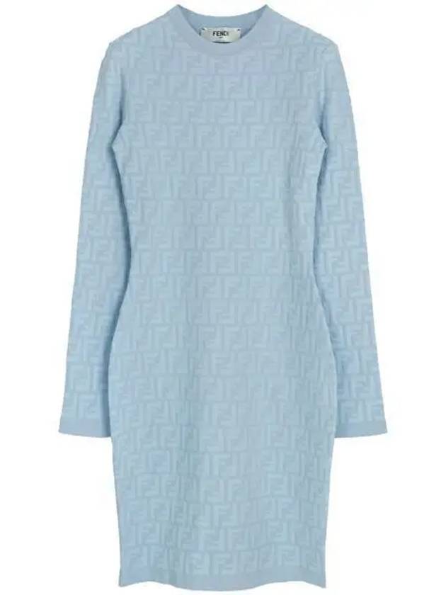 Luxury Fendi FF Pattern Viscose Short Dress Blue