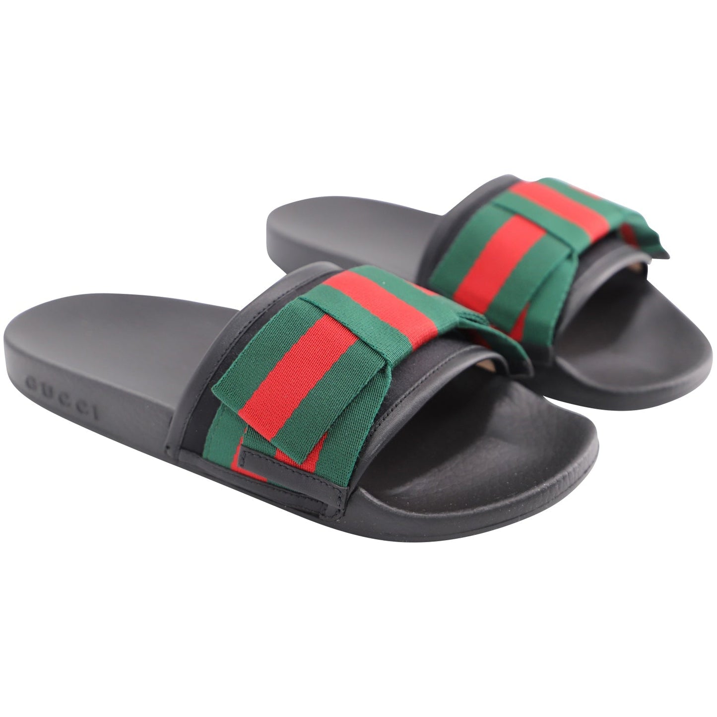 Gucci Satin Web Sylvie Bow Slides