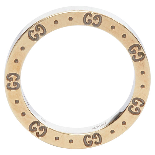 Gucci Silver Tone GG Monogram Engraved Ring
