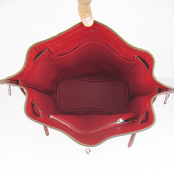 Luxury Hermes Crocodile vein Shoulder Bag H2804 red Silver