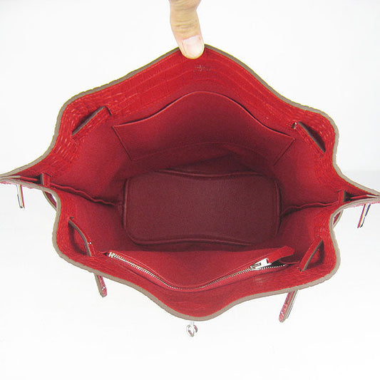 Luxury Hermes Crocodile vein Shoulder Bag H2804 red Silver
