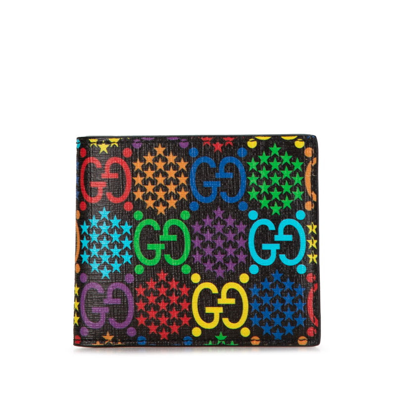 Luxury Gucci Trending 2025 GG Psychedelic Bifold Wallet Black Multicolor