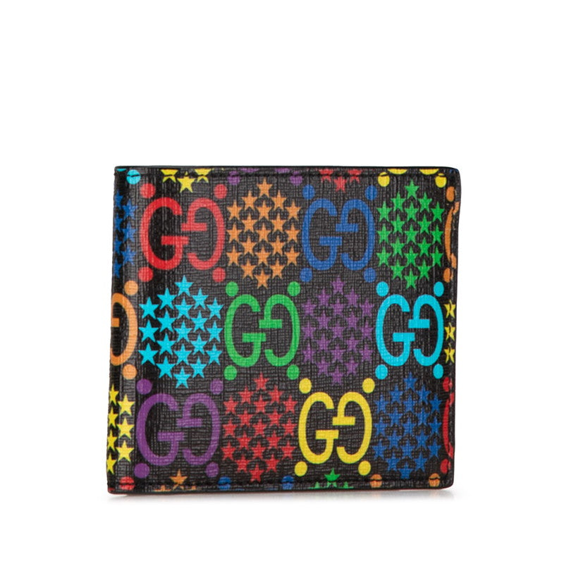 Luxury Gucci Trending 2025 GG Psychedelic Bifold Wallet Black Multicolor