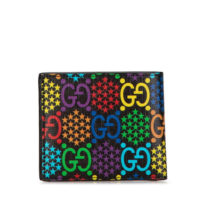 Luxury Gucci Trending 2025 GG Psychedelic Bifold Wallet Black Multicolor