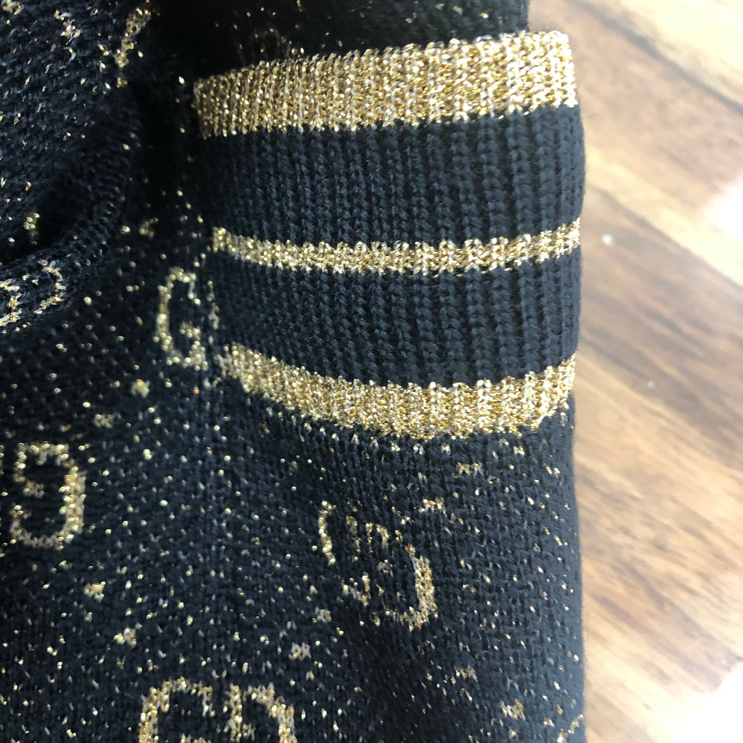 Luxury Gucci Trending 2025 Black Zipped Cardigan with Gold Lamé GG