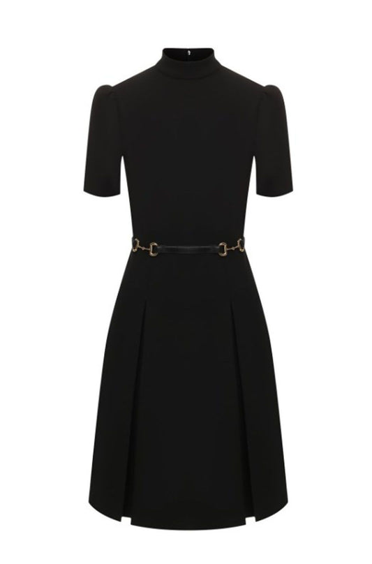Luxury Gucci Trending 2025 Black Viscose Dress with Horsebit Belt