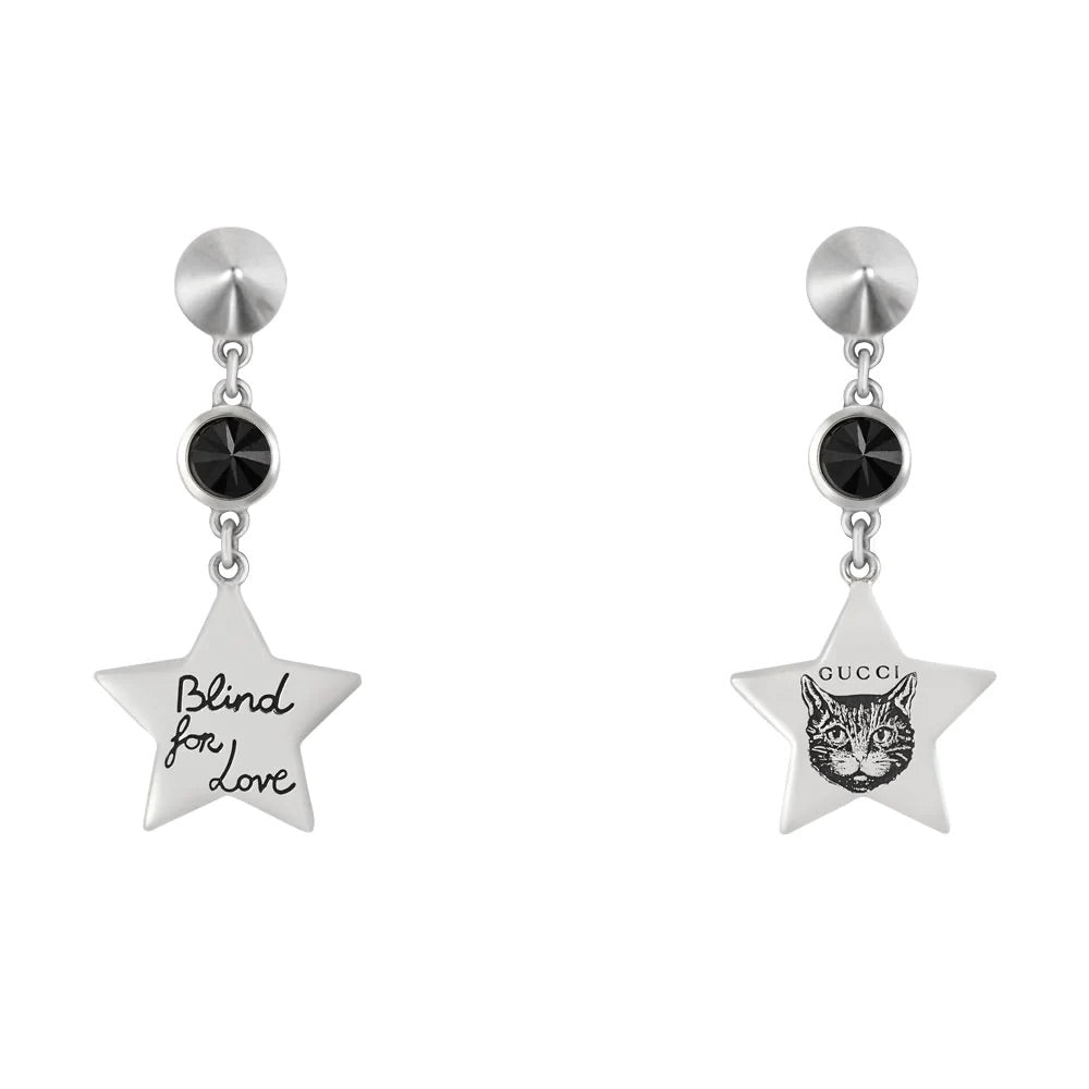 Luxury Gucci Trending 2025 Blind for Love Feline Silver Drop Earrings