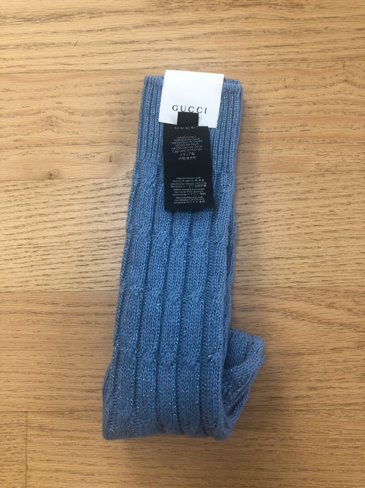 Luxury Gucci Trending 2025 Cable Knit Threaded Socks with Blue Lamé