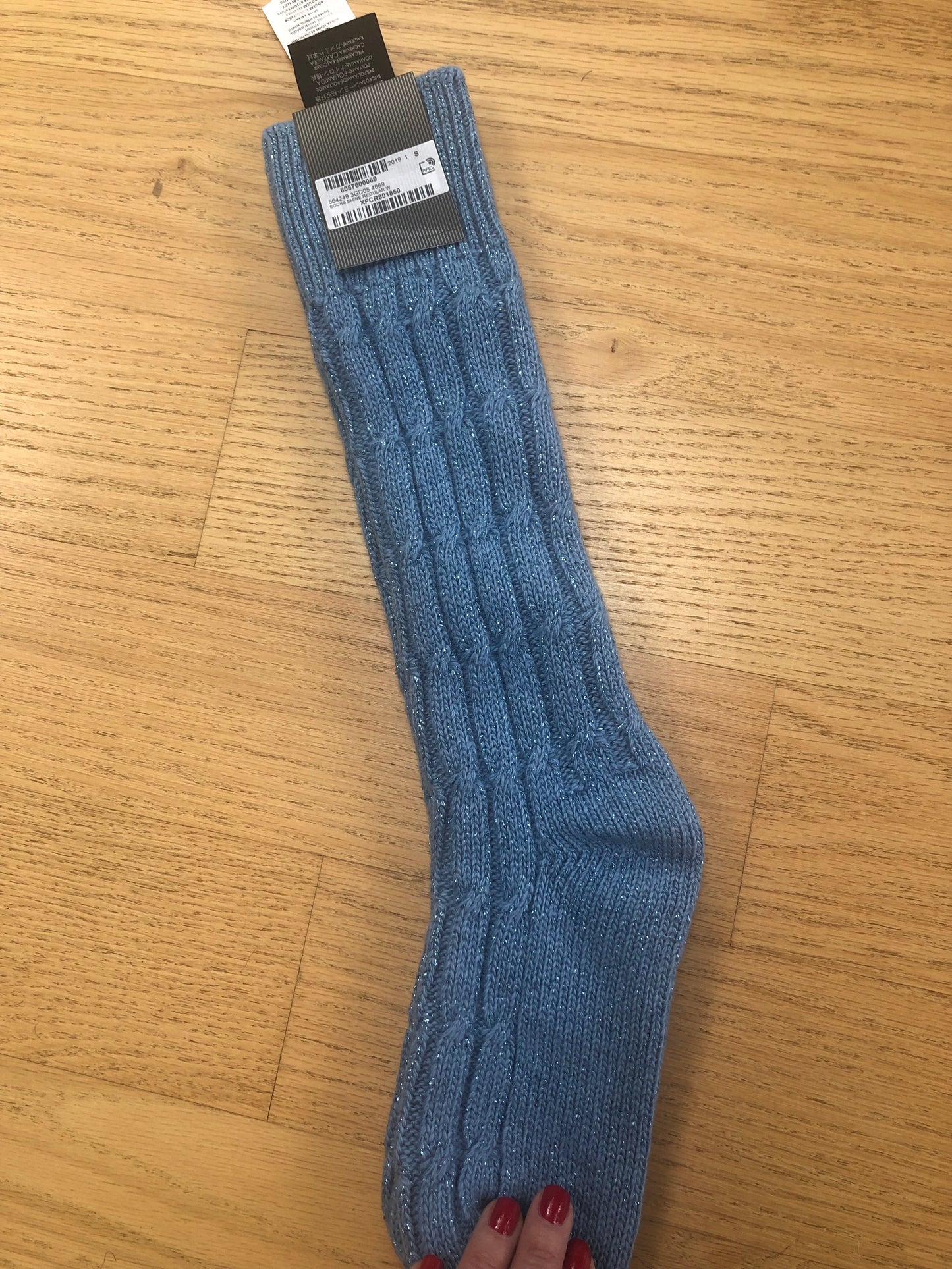 Luxury Gucci Trending 2025 Cable Knit Threaded Socks with Blue Lamé