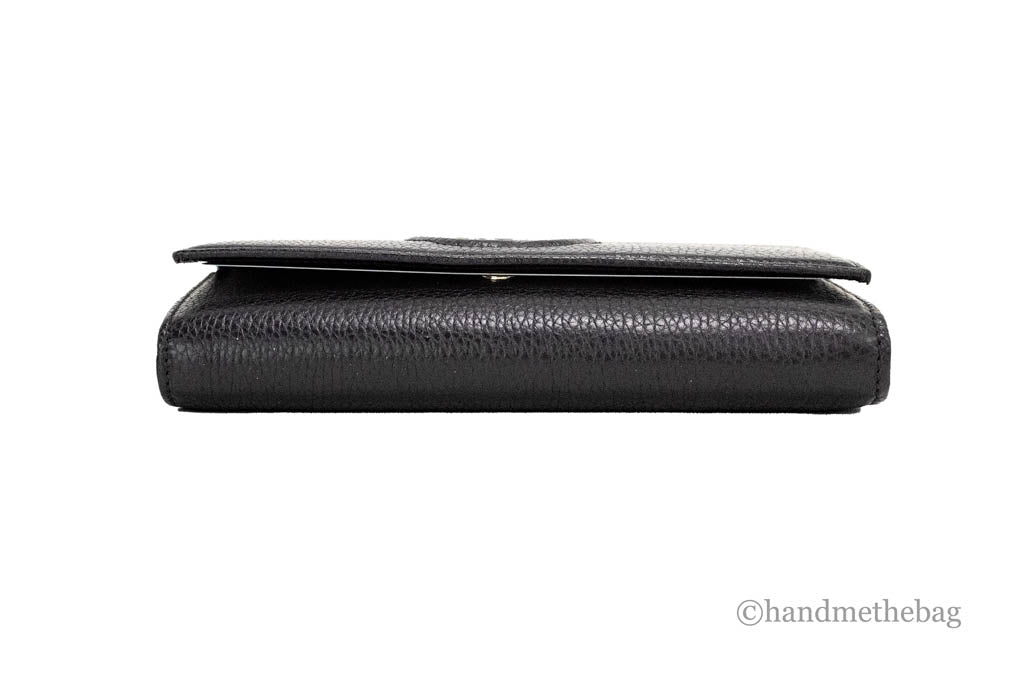 Luxury Gucci Cellarius Double Logo Black Leather Snap Flap Wallet