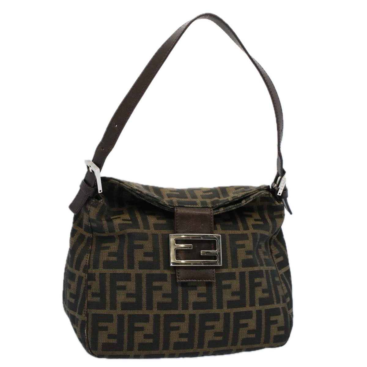 Luxury FendiZucca Canvas Mamma Baguette Shoulder Bag Black Brownbs10105