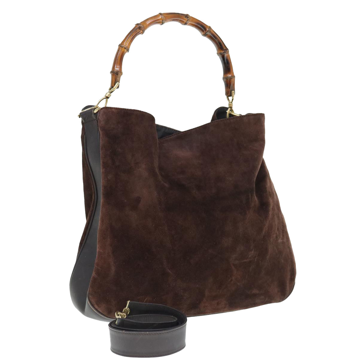 GUCCI Bamboo Shoulder Bag Suede 2way Brown  bs10661