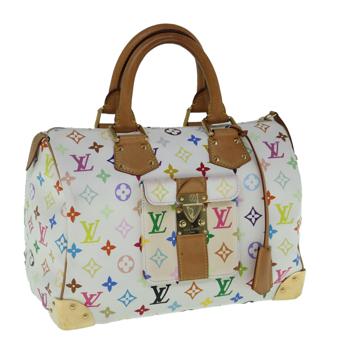 LOUIS VUITTON Monogram Multicolor Speedy 30 Hand Bag White M92643 bs10967
