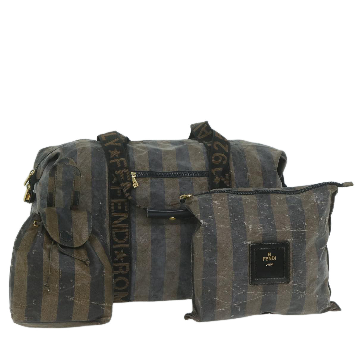Luxury FendiPecan Canvas Pouch Boston Bag Coated Canvas 3Set Brown Blackbs11155