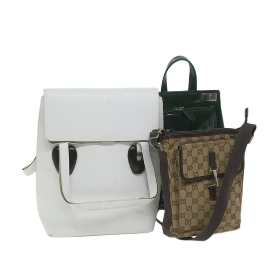GUCCI GG Canvas Backpack Hand Bag Leather 3Set Beige Green white  bs11169