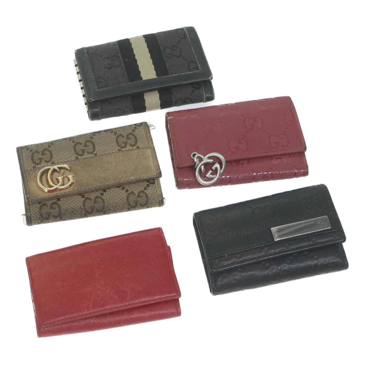 GUCCI GG Canvas Key Case Leather 5Set Beige Black pink  bs11213
