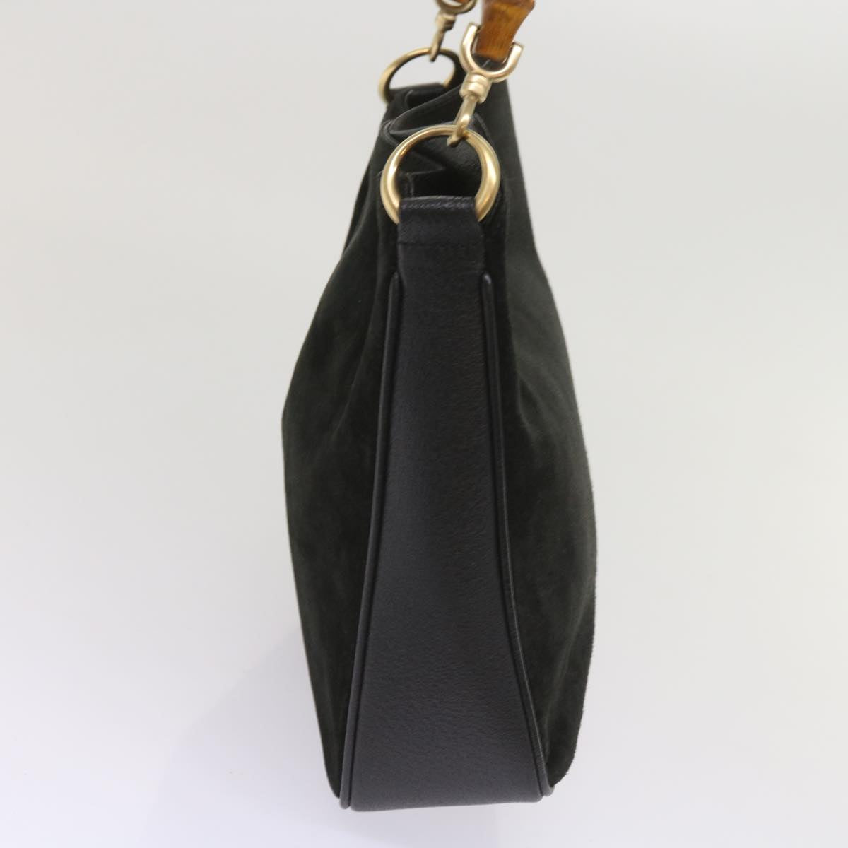 GUCCI Bamboo Hand Bag Suede Black  bs11709