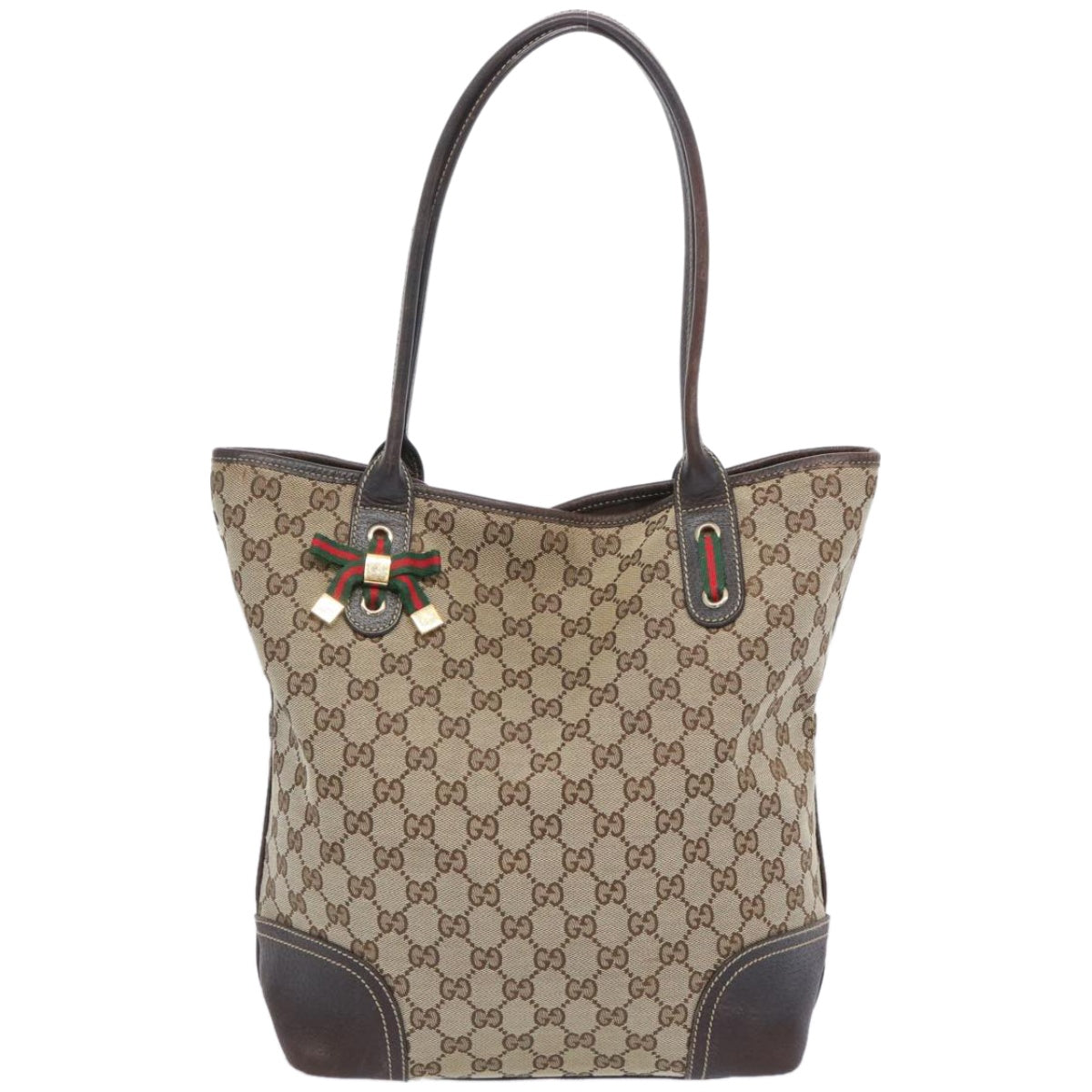 GUCCI GG Canvas Web Sherry Line Tote Bag Beige Red Green  bs11986