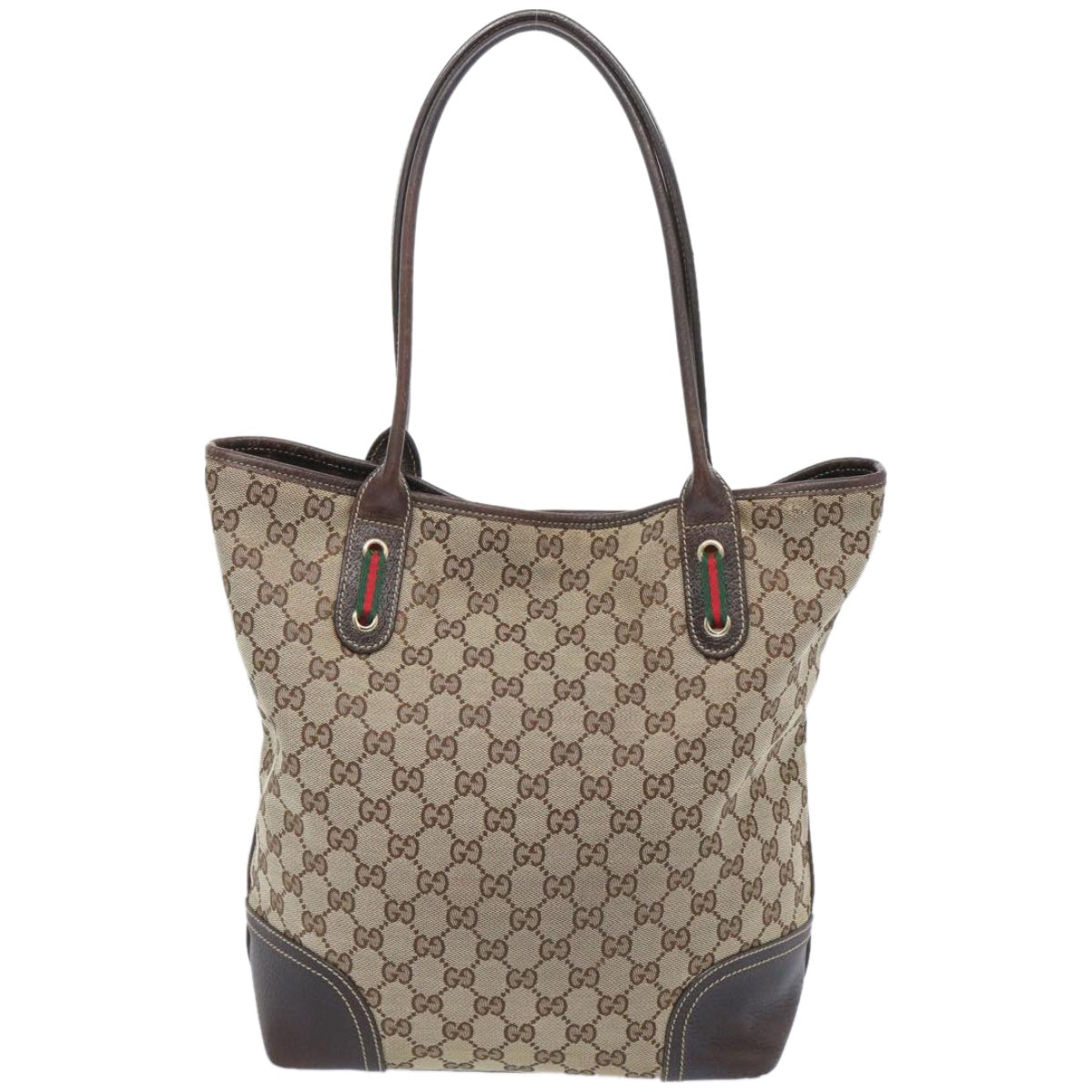 GUCCI GG Canvas Web Sherry Line Tote Bag Beige Red Green  bs11986