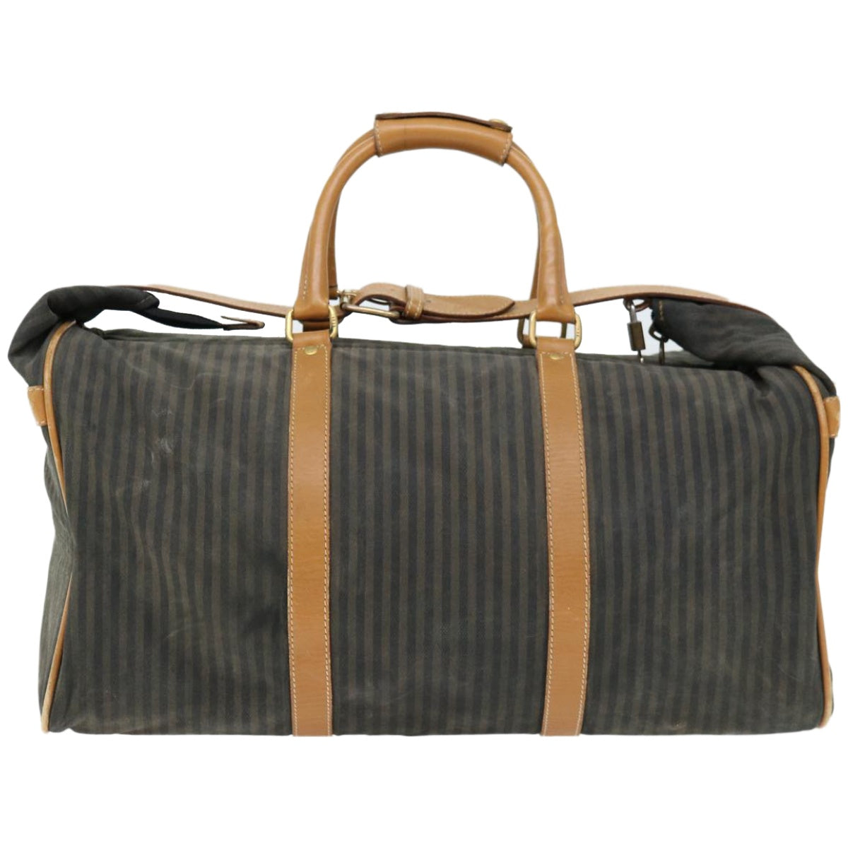 Luxury FendiPecan Canvas Boston Bag Coated Canvas 2way Brown Khakibs12003