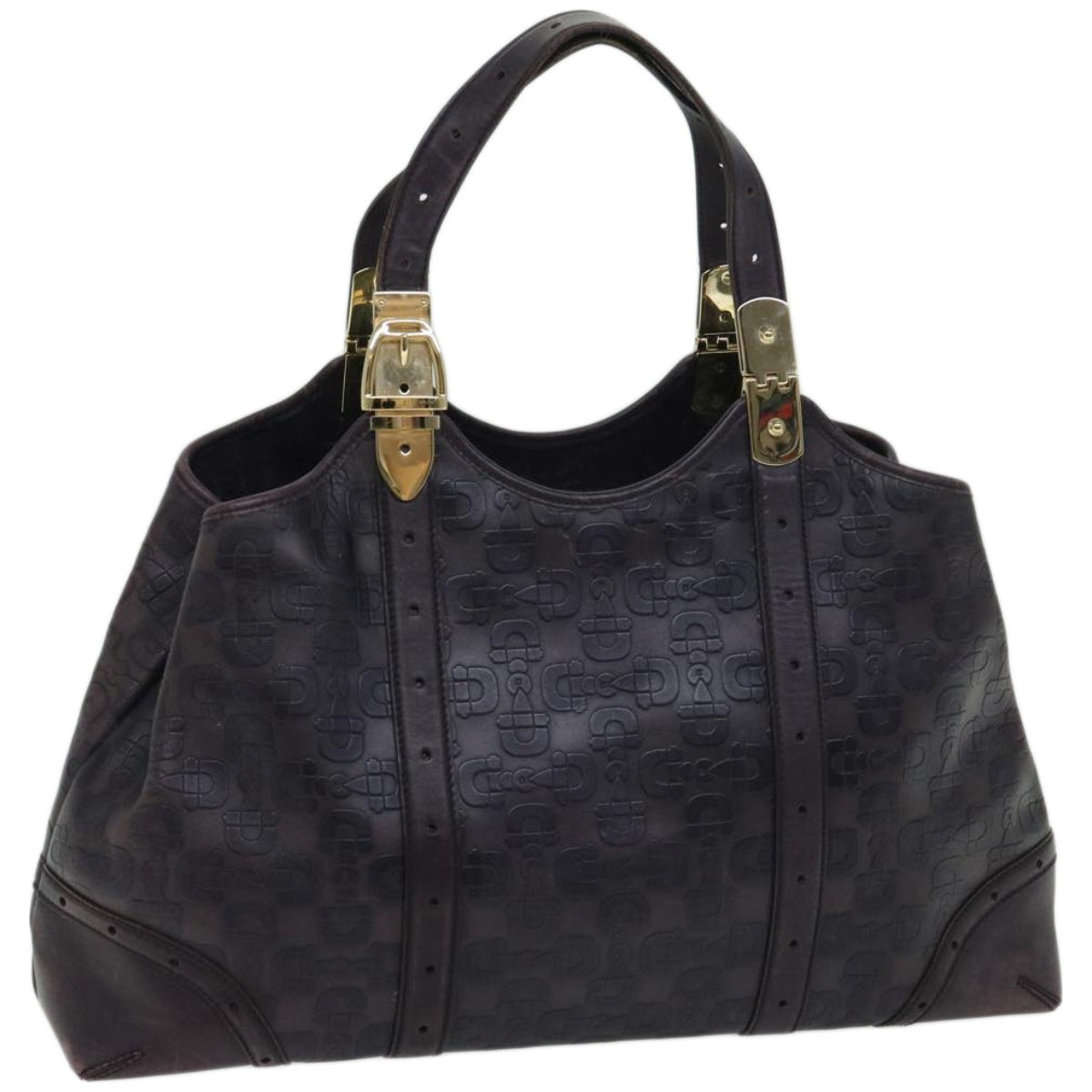GUCCI Horsebit Hand Bag Leather Purple 145769  bs12223