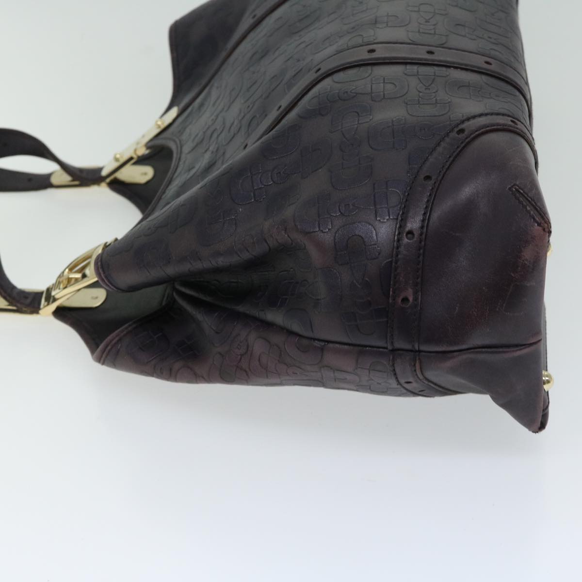 GUCCI Horsebit Hand Bag Leather Purple 145769  bs12223
