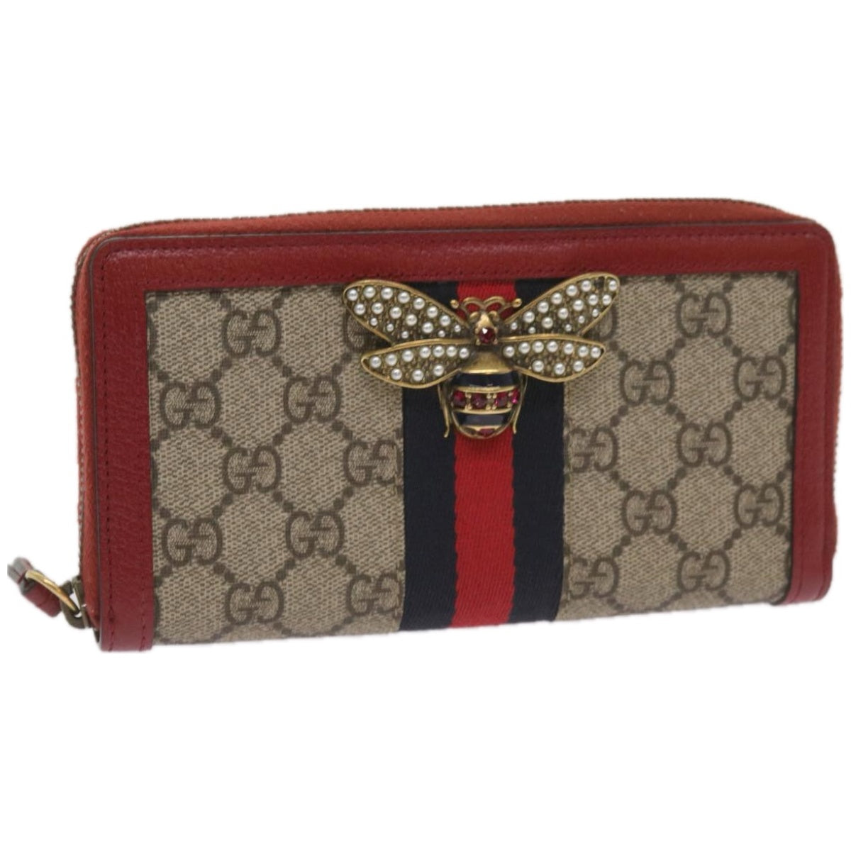 GUCCI GG Supreme Sherry Line Long Wallet PVC Beige Red Navy 476069  bs12324