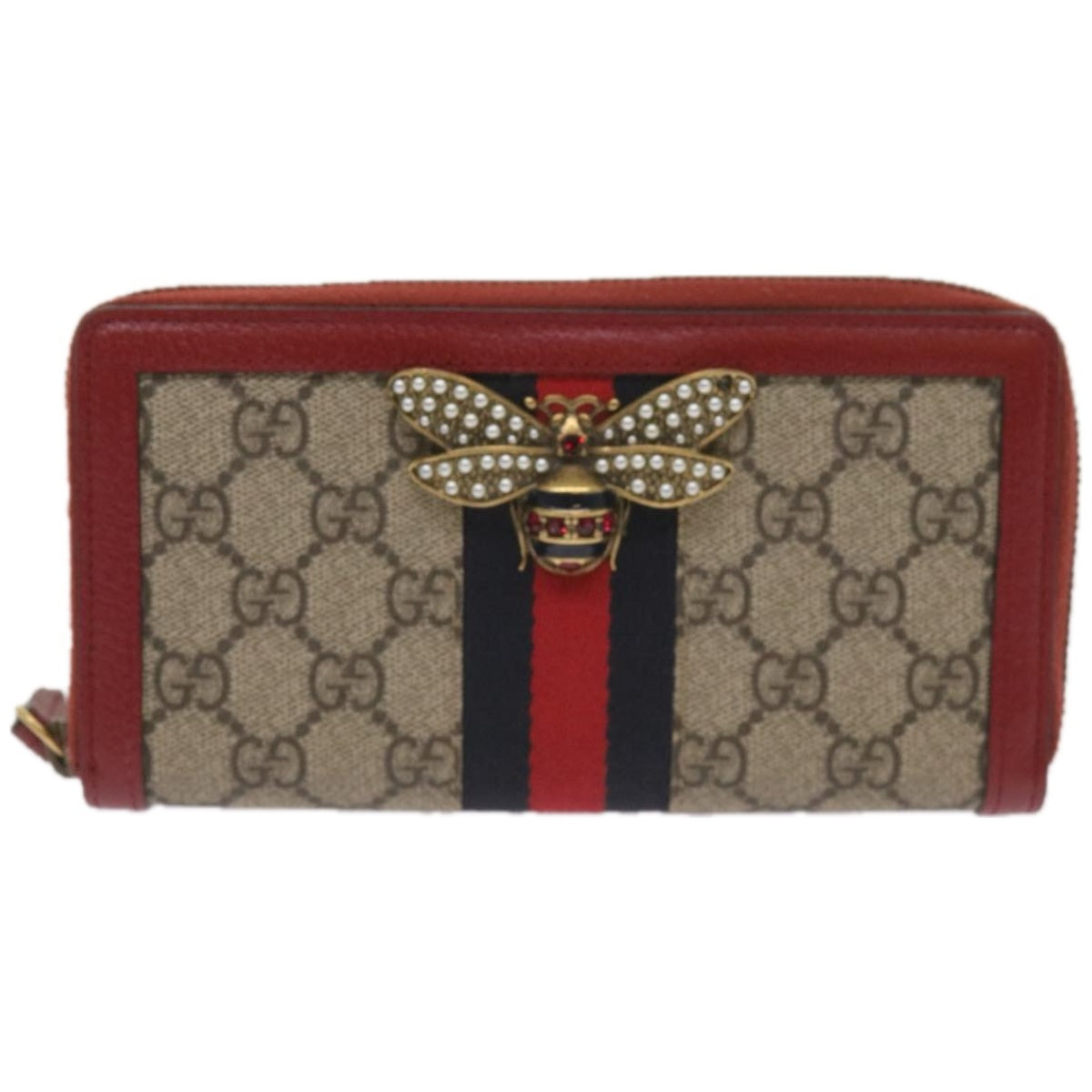 GUCCI GG Supreme Sherry Line Long Wallet PVC Beige Red Navy 476069  bs12324
