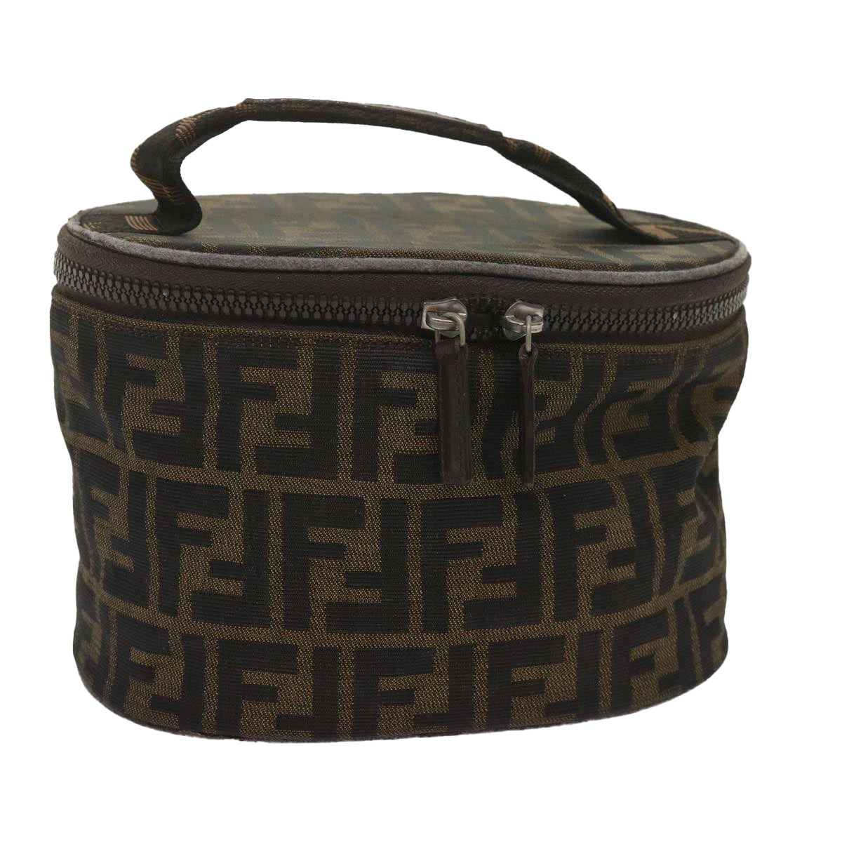 Luxury FendiZucca Canvas Vanity Hand Bag Brown Blackbs12714