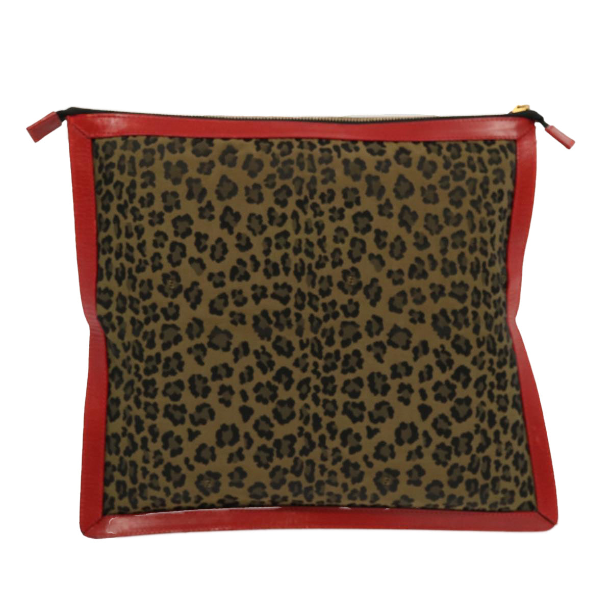 Luxury FendiLeopard Clutch Bag Nylon Leather Red Brownbs13085