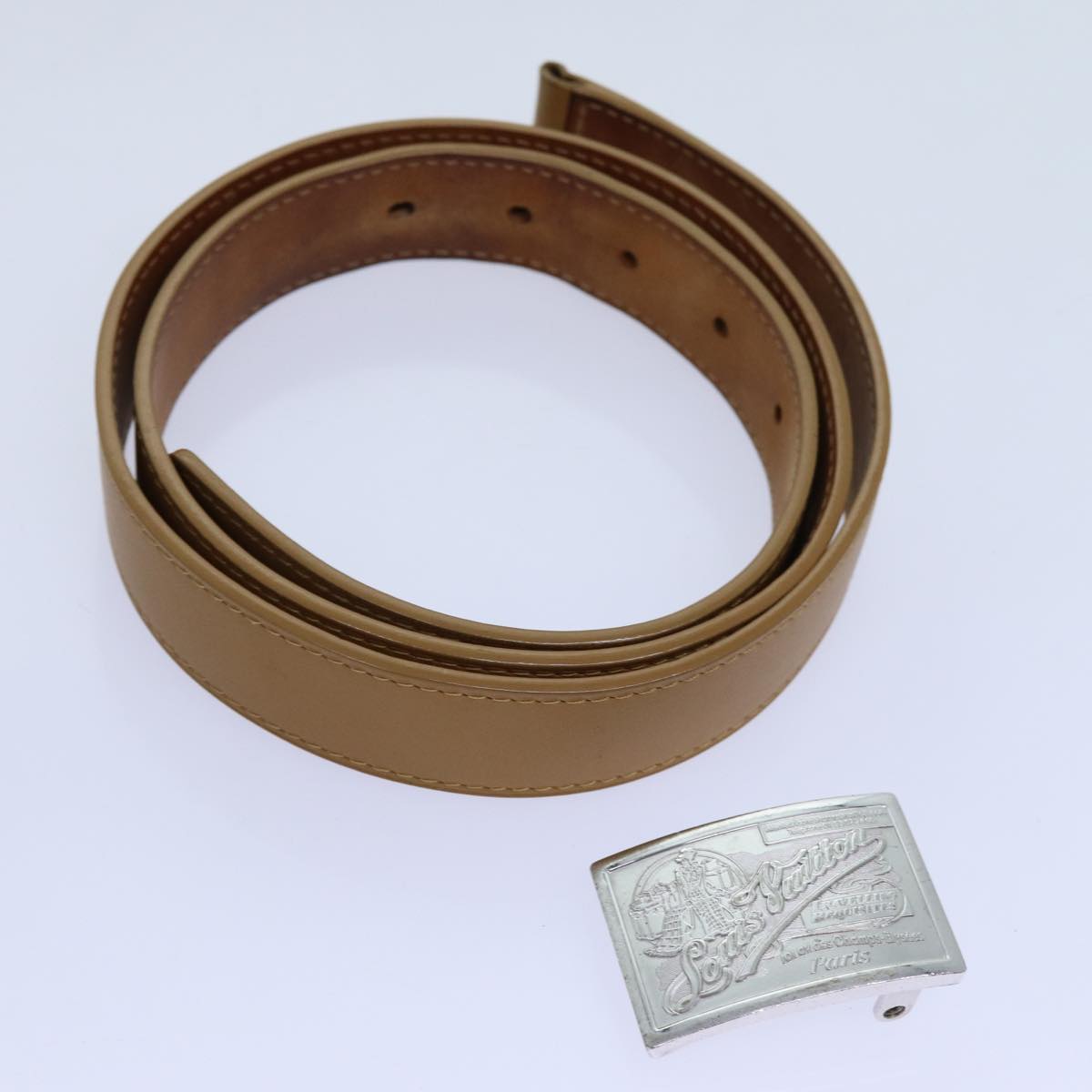 LOUIS VUITTON Belt Leather 95/38 Beige LV bs13504