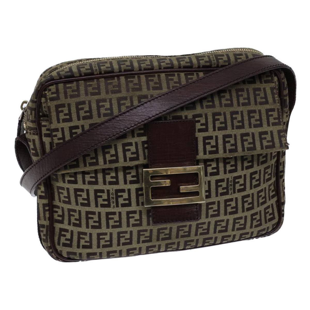 Luxury Fendi Zucchino Canvas Shoulder Bag Beigebs13695