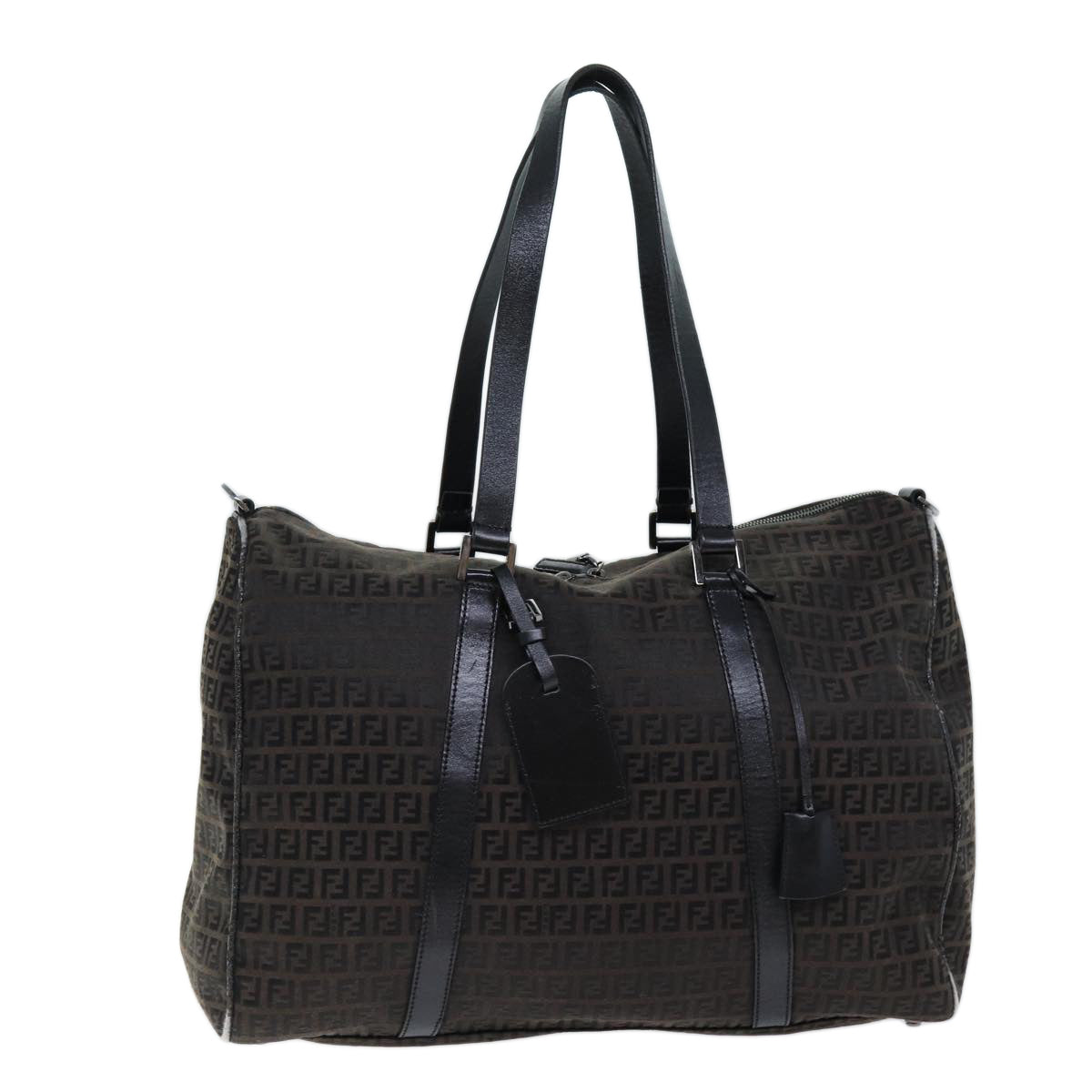 Luxury Fendi Zucchino Canvas Boston Bag Brown Blackbs14074