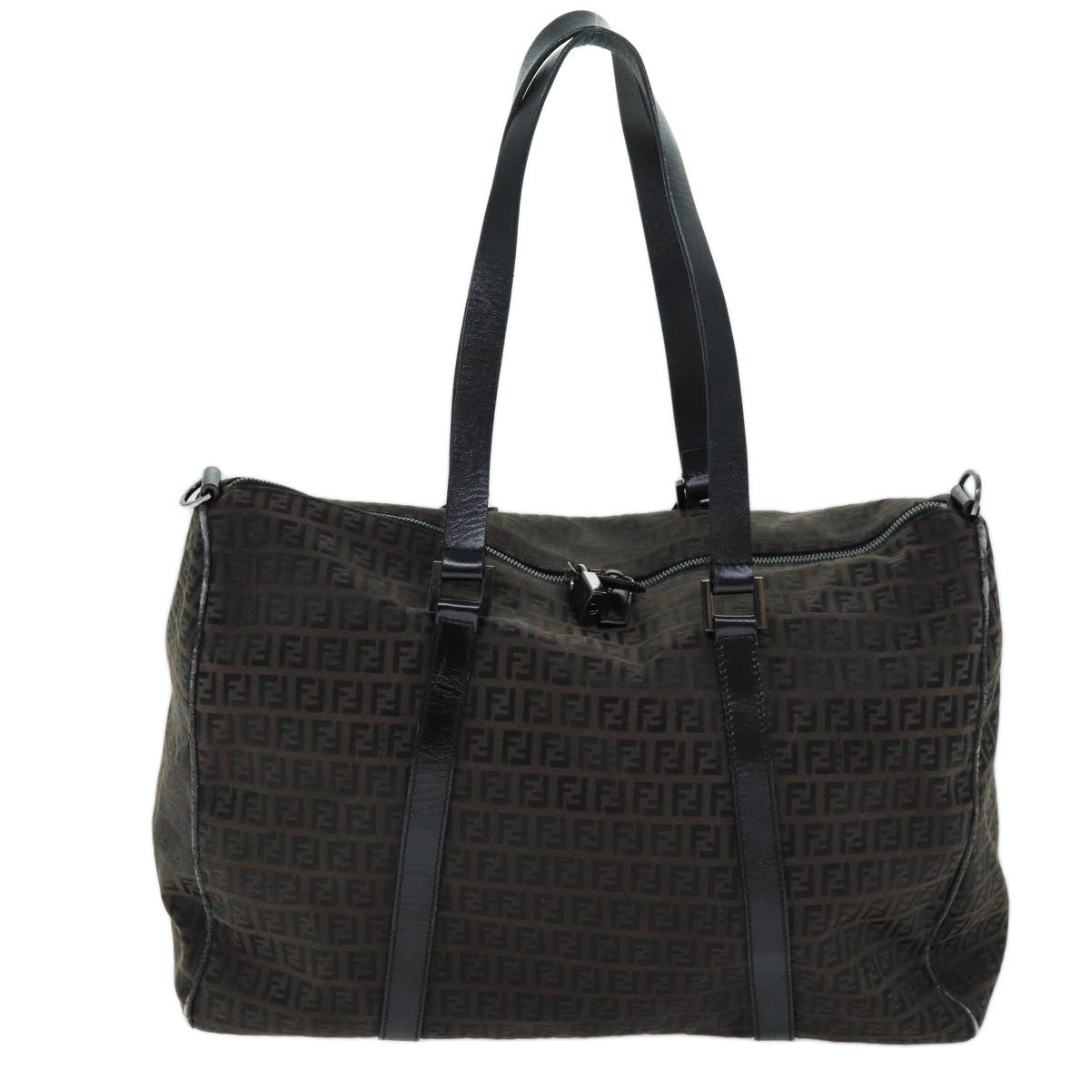 Luxury Fendi Zucchino Canvas Boston Bag Brown Blackbs14074