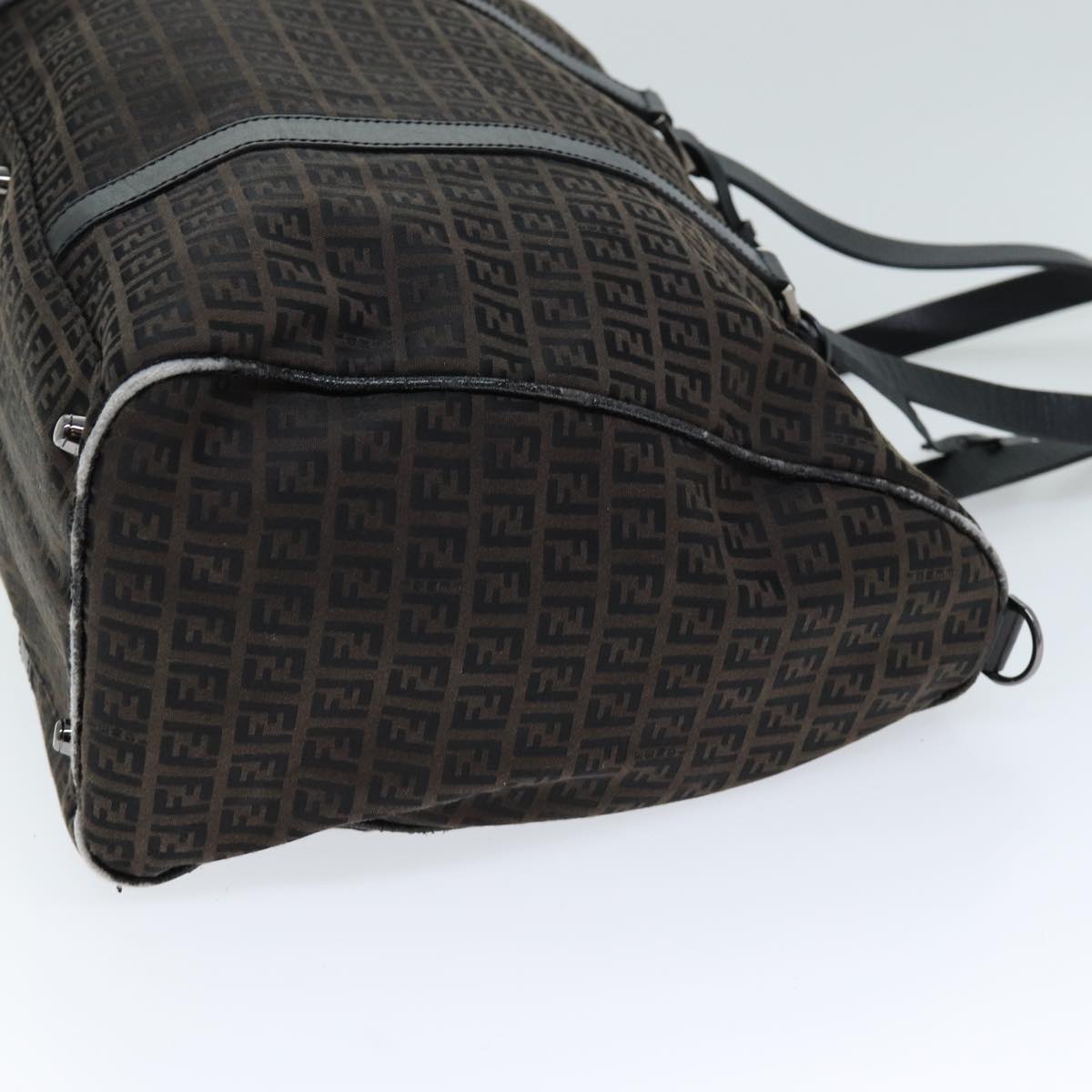 Luxury Fendi Zucchino Canvas Boston Bag Brown Blackbs14074