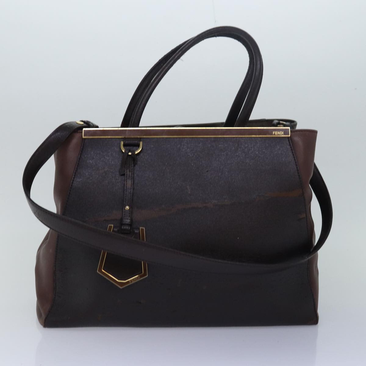 Luxury Fendi Shoulder Hand Bag Leather 3Set Brown Gold blackbs14080
