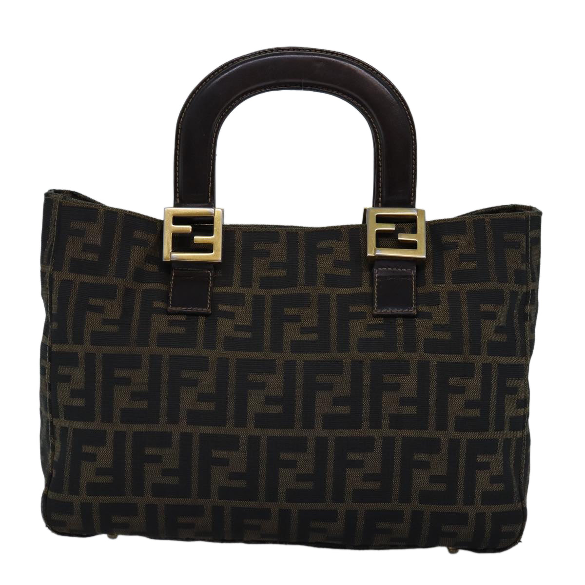 Luxury Fendi Zucca Canvas Hand Bag Brown Blackbs14249