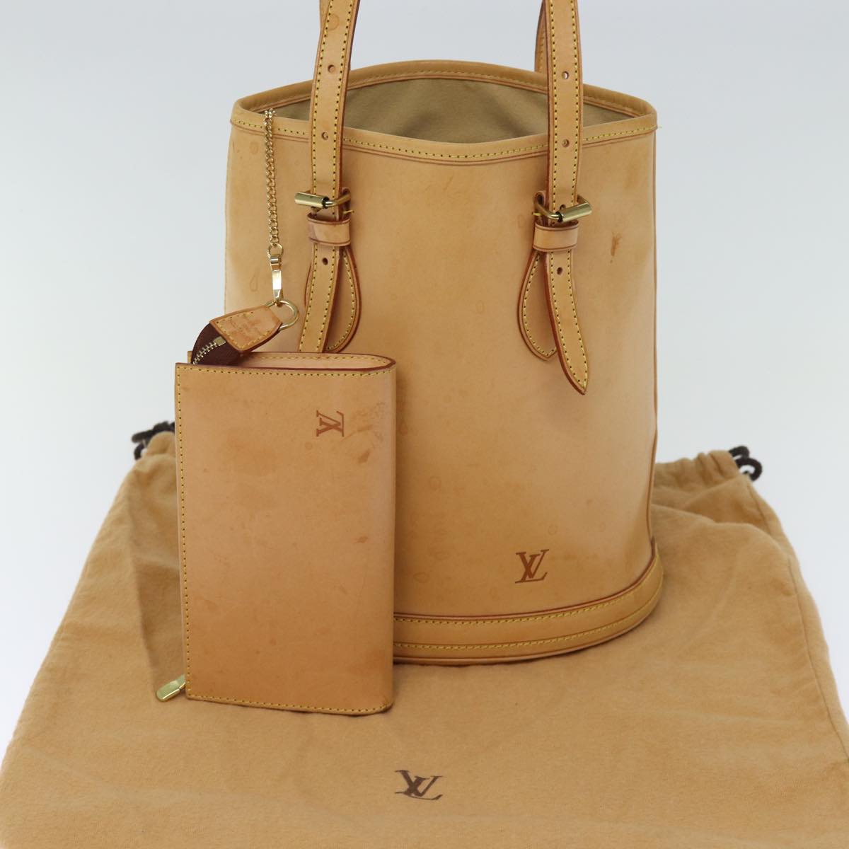 LOUIS VUITTON Nomad Leather Bucket PM Shoulder Bag Beige M85001 LV bs14310