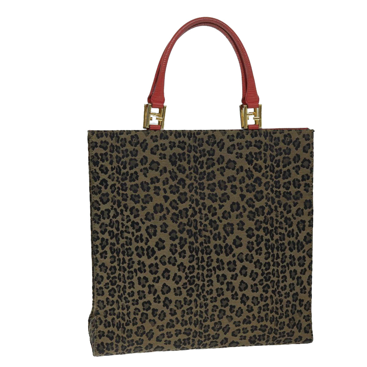Luxury Fendi Leopard Hand Bag Canvas Brown Redbs14393