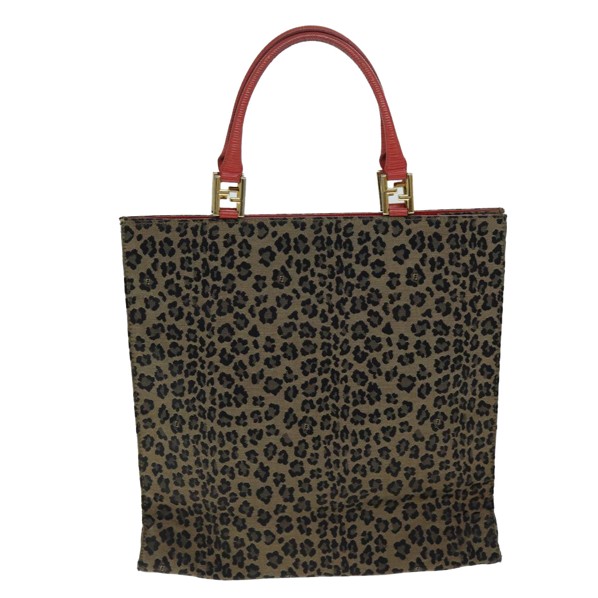 Luxury Fendi Leopard Hand Bag Canvas Brown Redbs14393