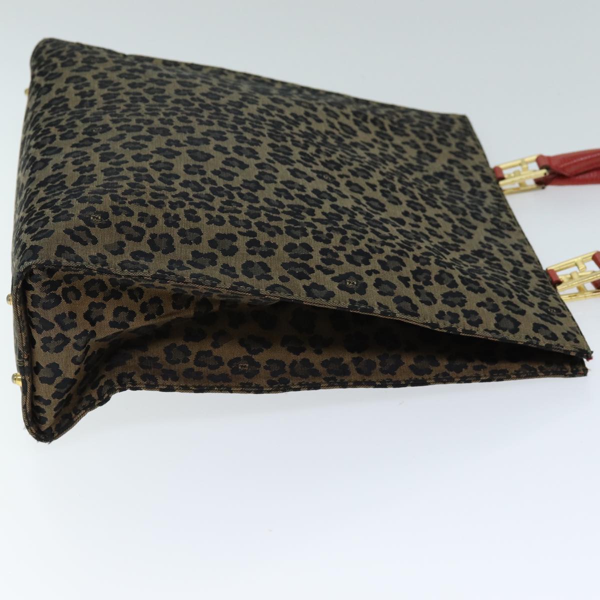 Luxury Fendi Leopard Hand Bag Canvas Brown Redbs14393