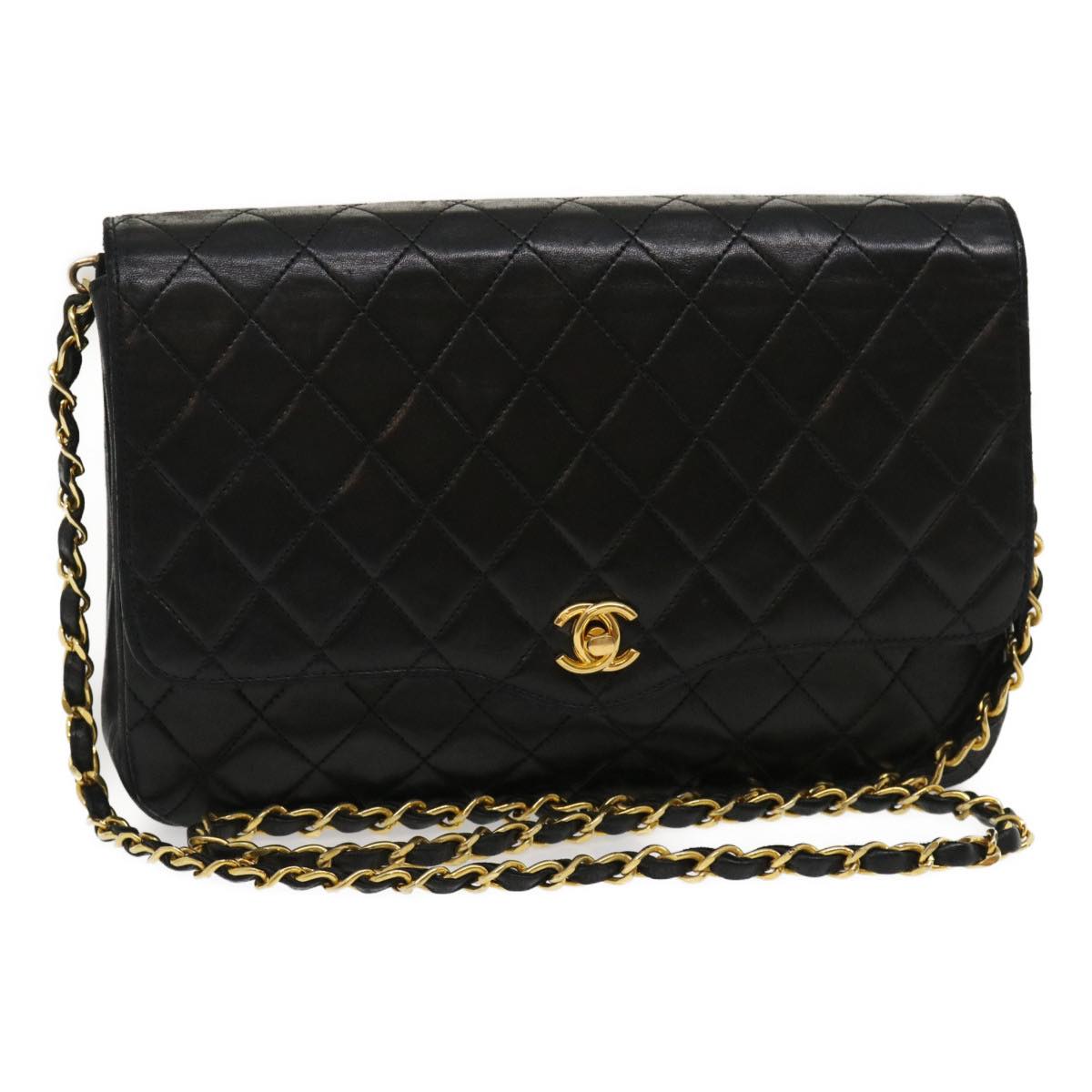 CHANEL Matelasse Chain Flap Shoulder Bag Lamb Skin Black CC  bs1447A