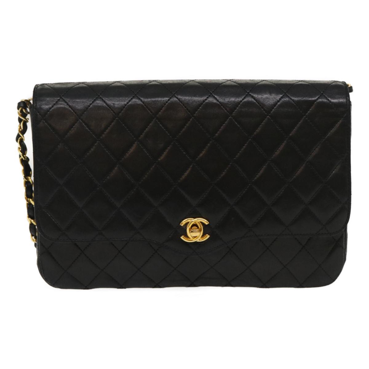 CHANEL Matelasse Chain Flap Shoulder Bag Lamb Skin Black CC  bs1447A