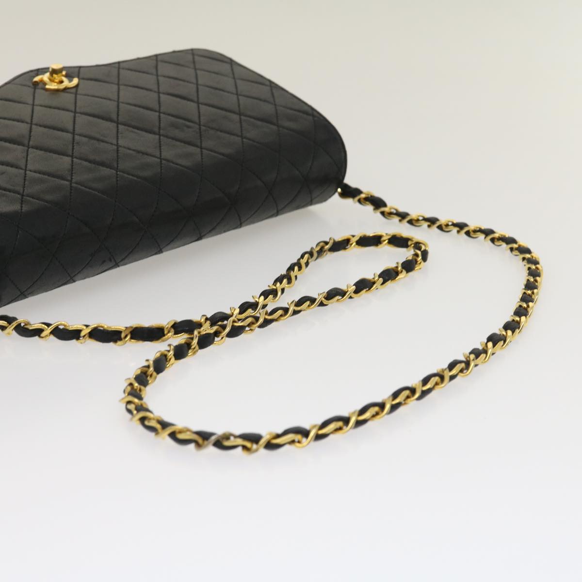 CHANEL Matelasse Chain Flap Shoulder Bag Lamb Skin Black CC  bs1447A