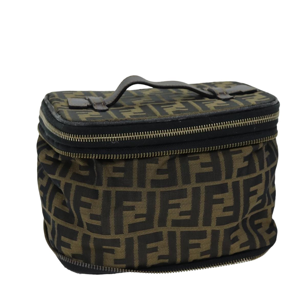 Luxury Fendi Zucca Canvas Vanity Cosmetic Pouch Brown Blackbs14490