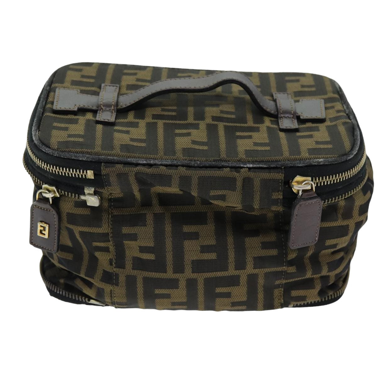 Luxury Fendi Zucca Canvas Vanity Cosmetic Pouch Brown Blackbs14490