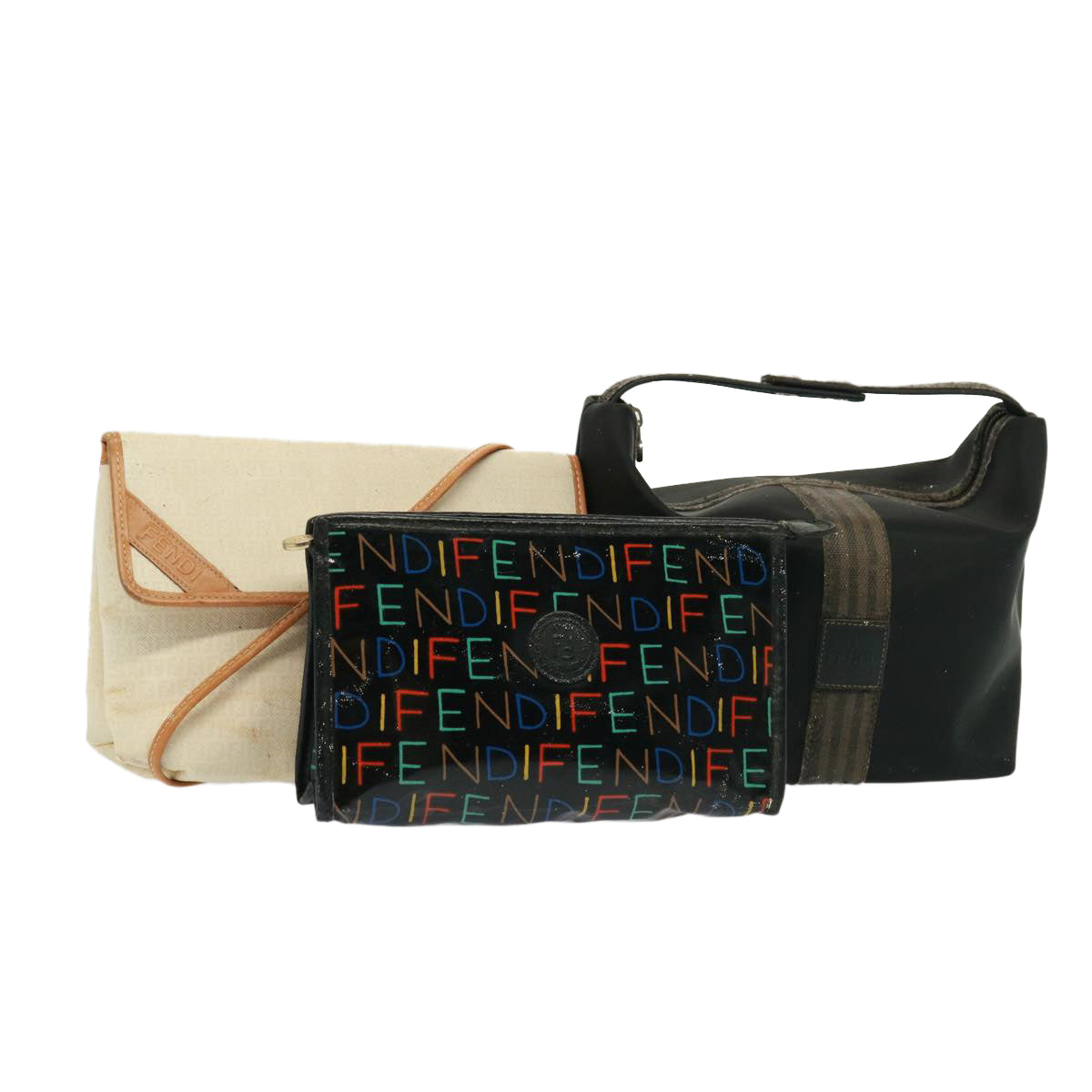 Luxury Fendi Zucchino Canvas Shoulder Bag Coated Canvas 3Set Black Beigebs14590