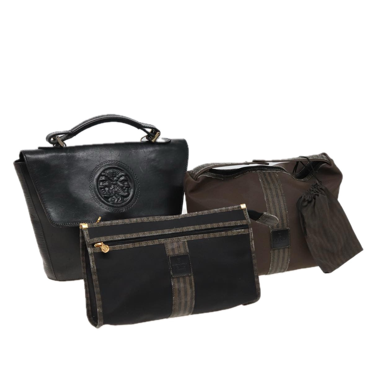 Luxury Fendi Shoulder Bag Coated Canvas 3Set Black Brownbs14598